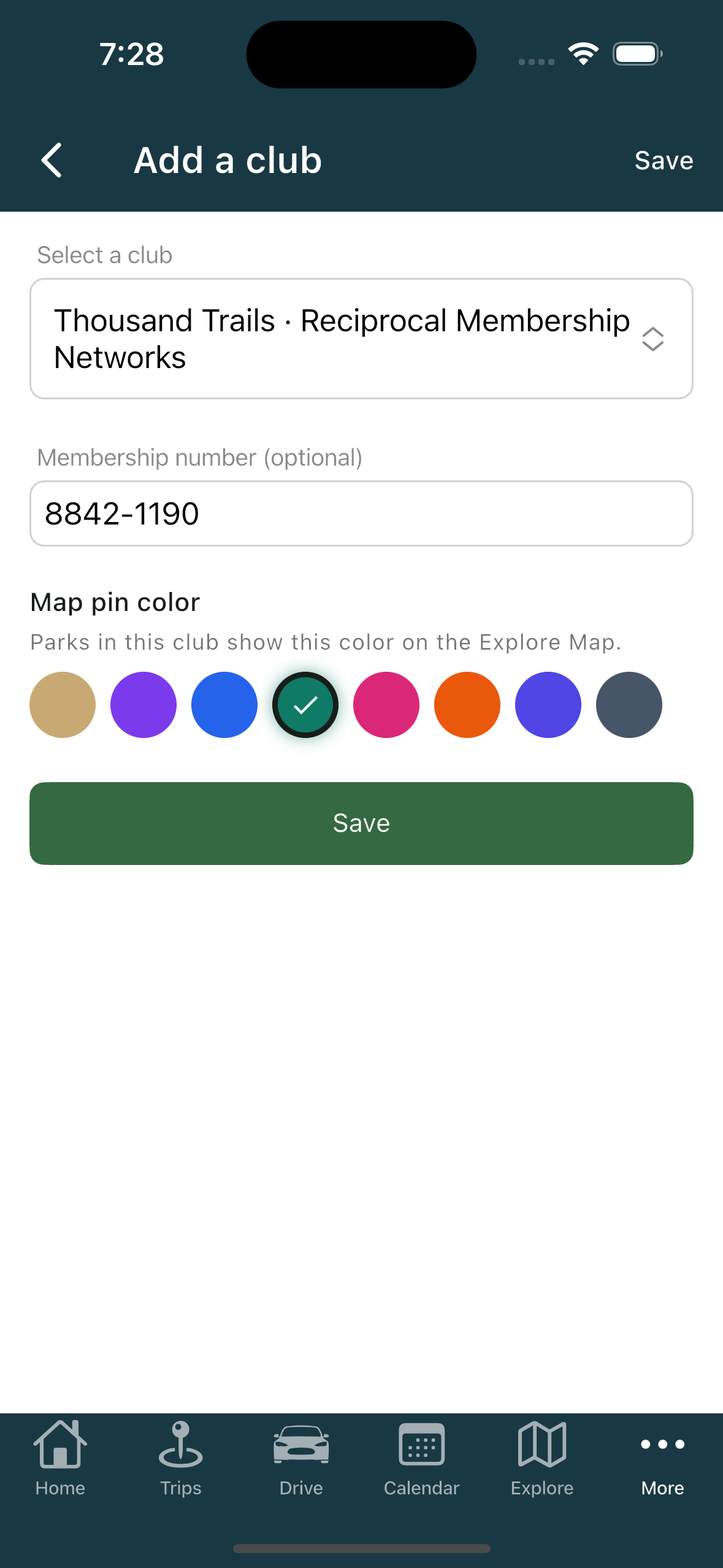 Add club screen (iPhone)