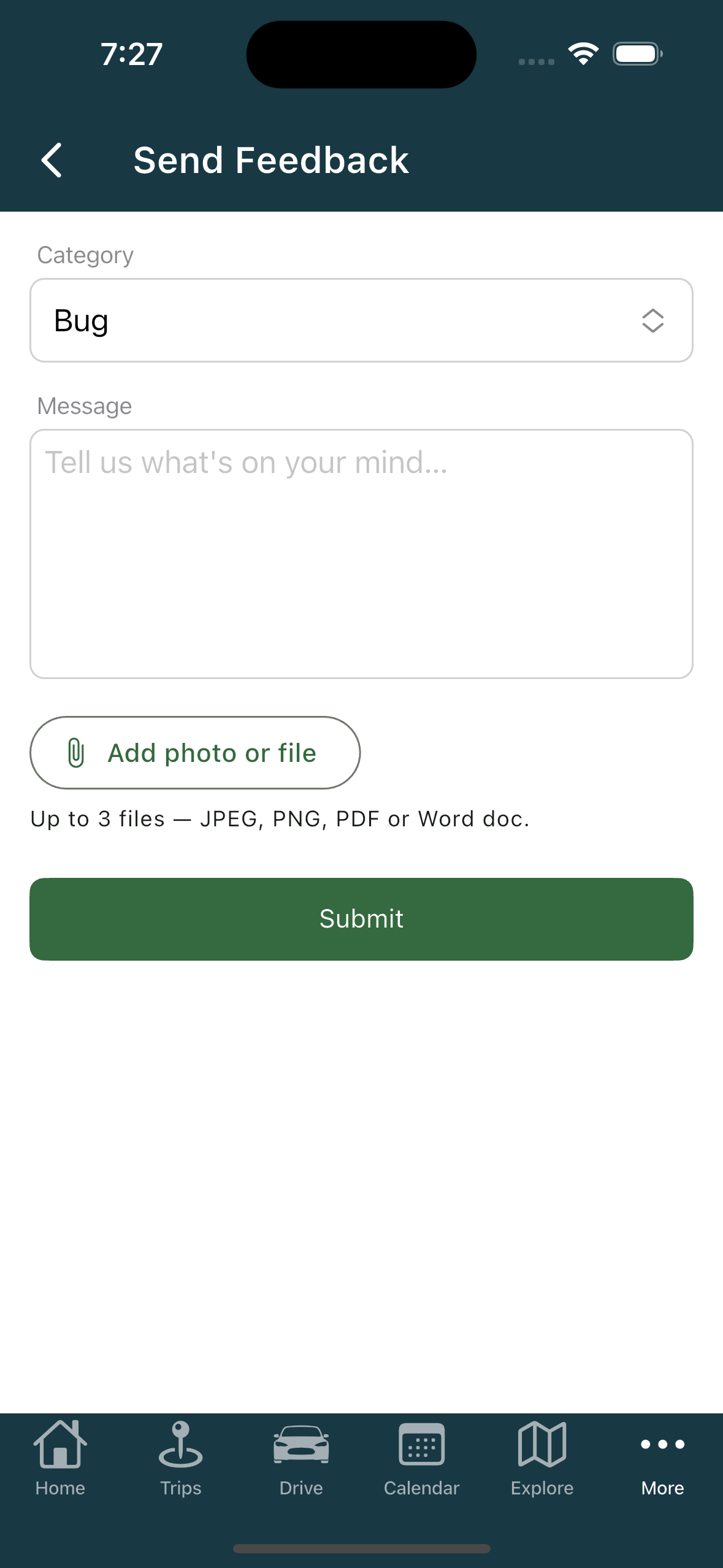 Send Feedback form (iPhone)