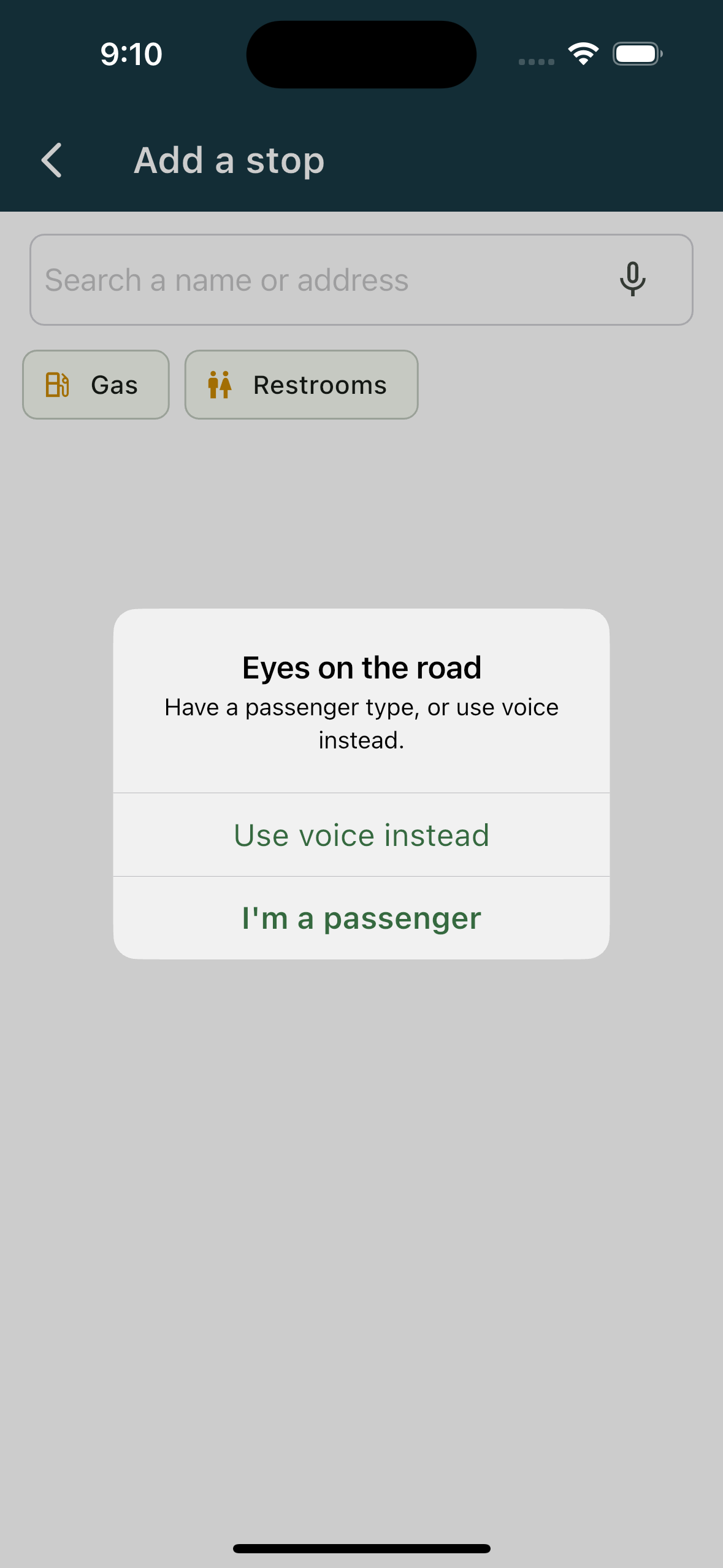Eyes on the road typing-gate dialog (phone)