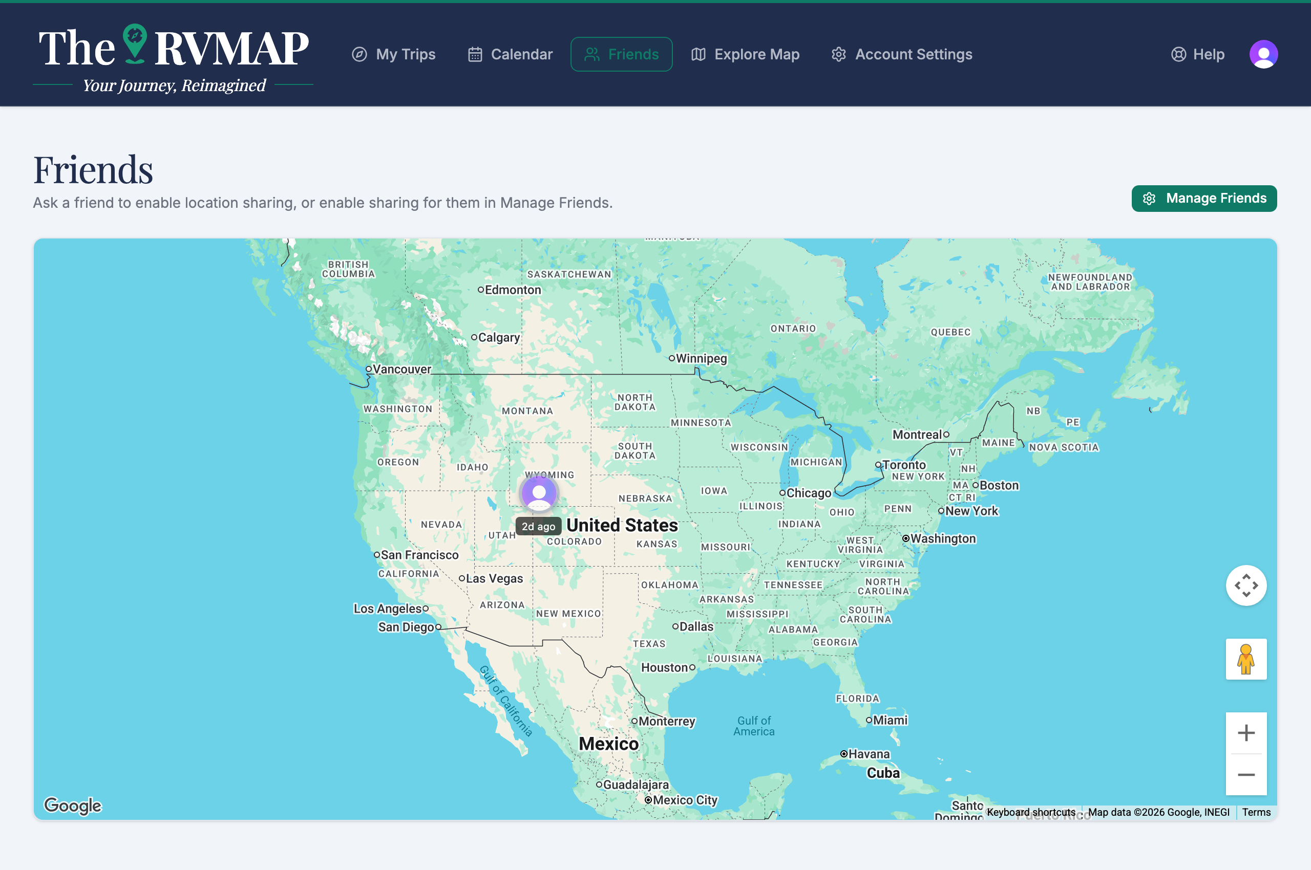 Friends map with a faded, stale pin (web)