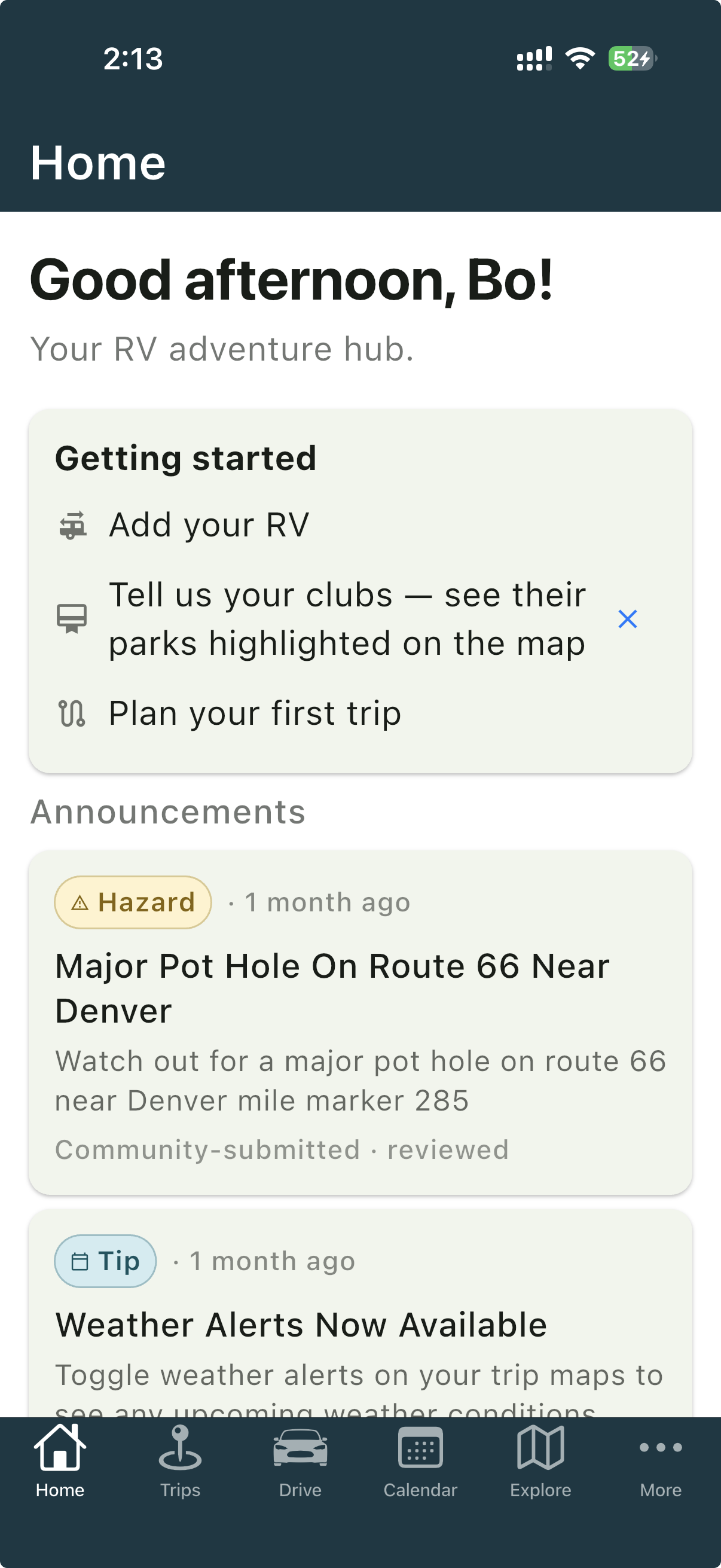 Getting-started card with the three setup rows (phone)