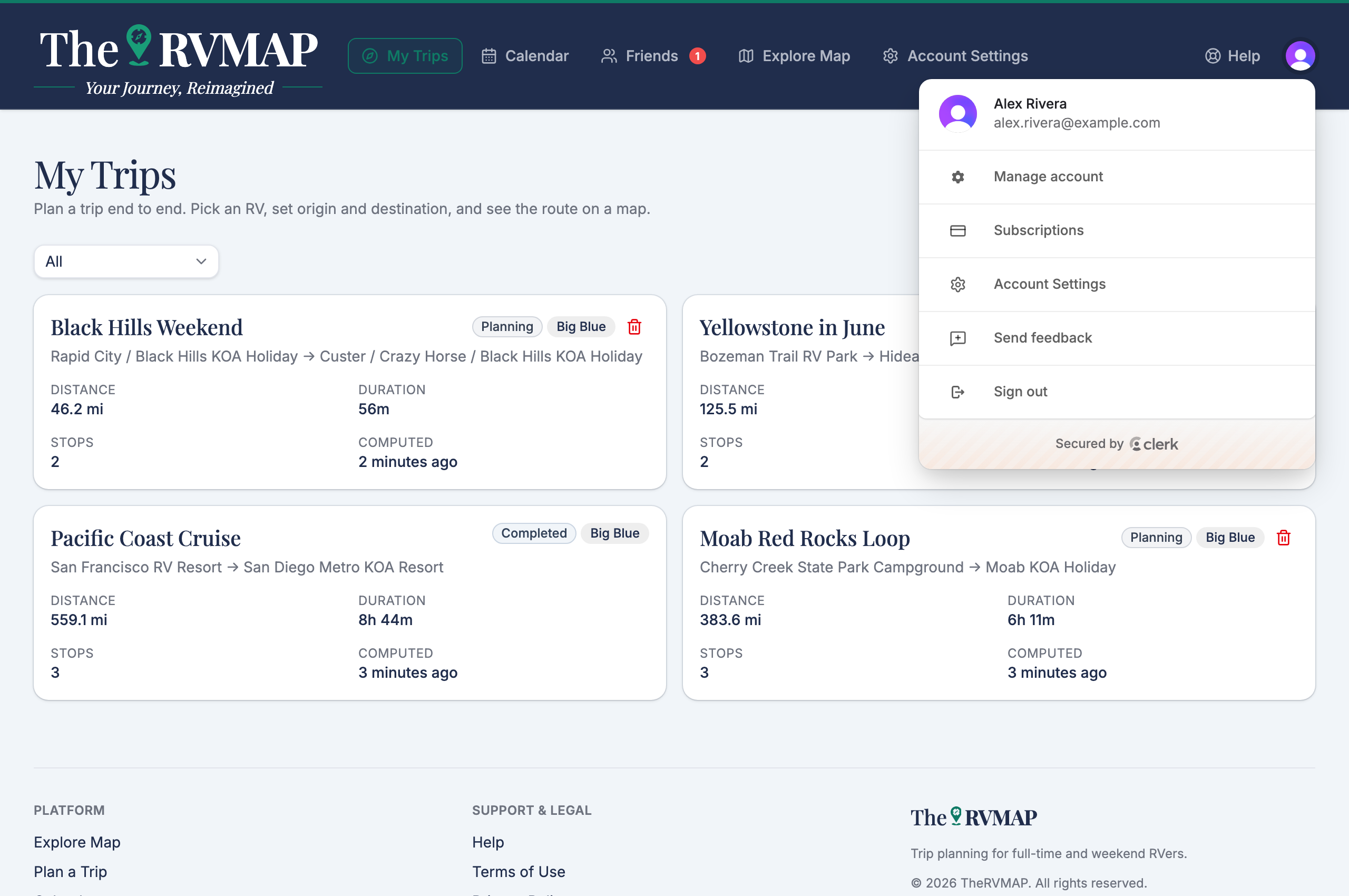 Header signed in, showing the nav links and avatar menu (desktop)
