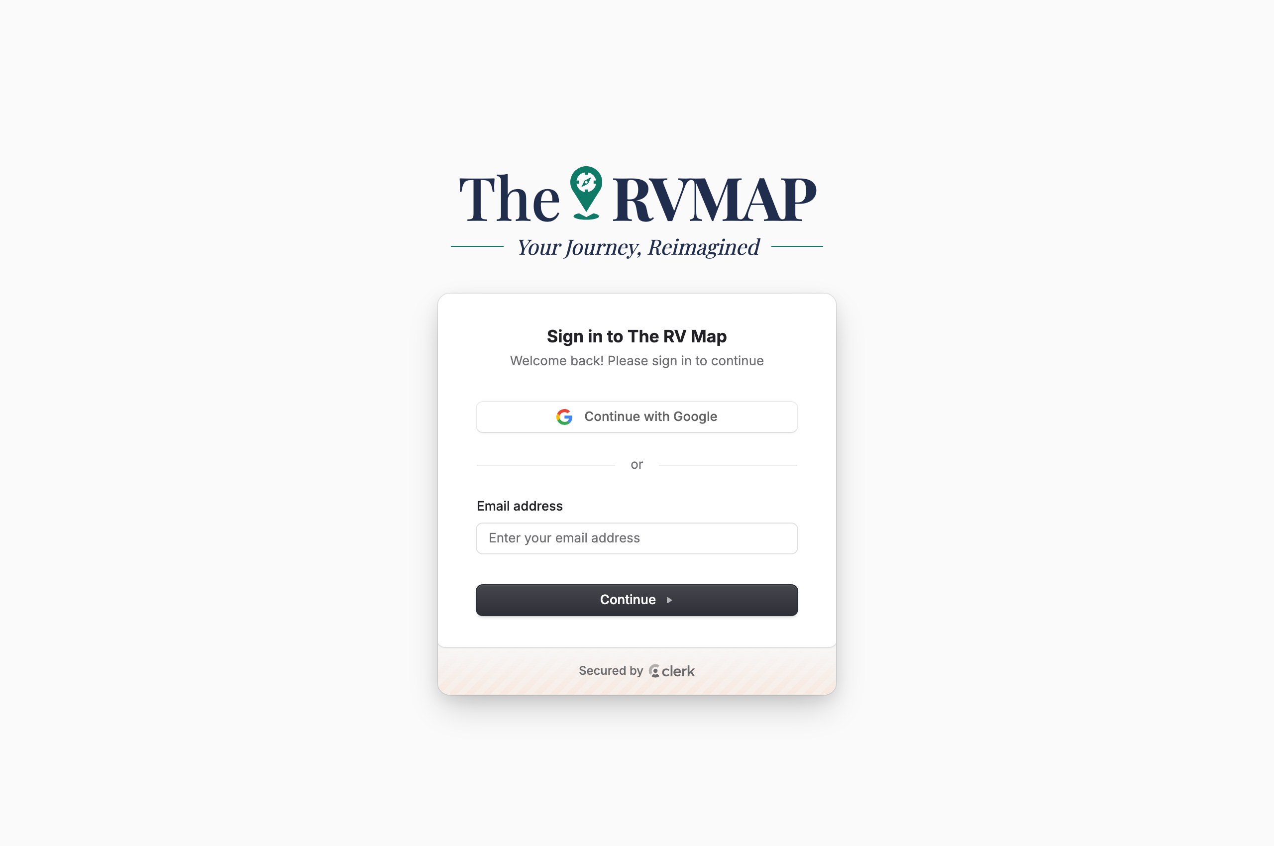 Sign-in card headed 'Sign in to The RV Map', signed out (web)