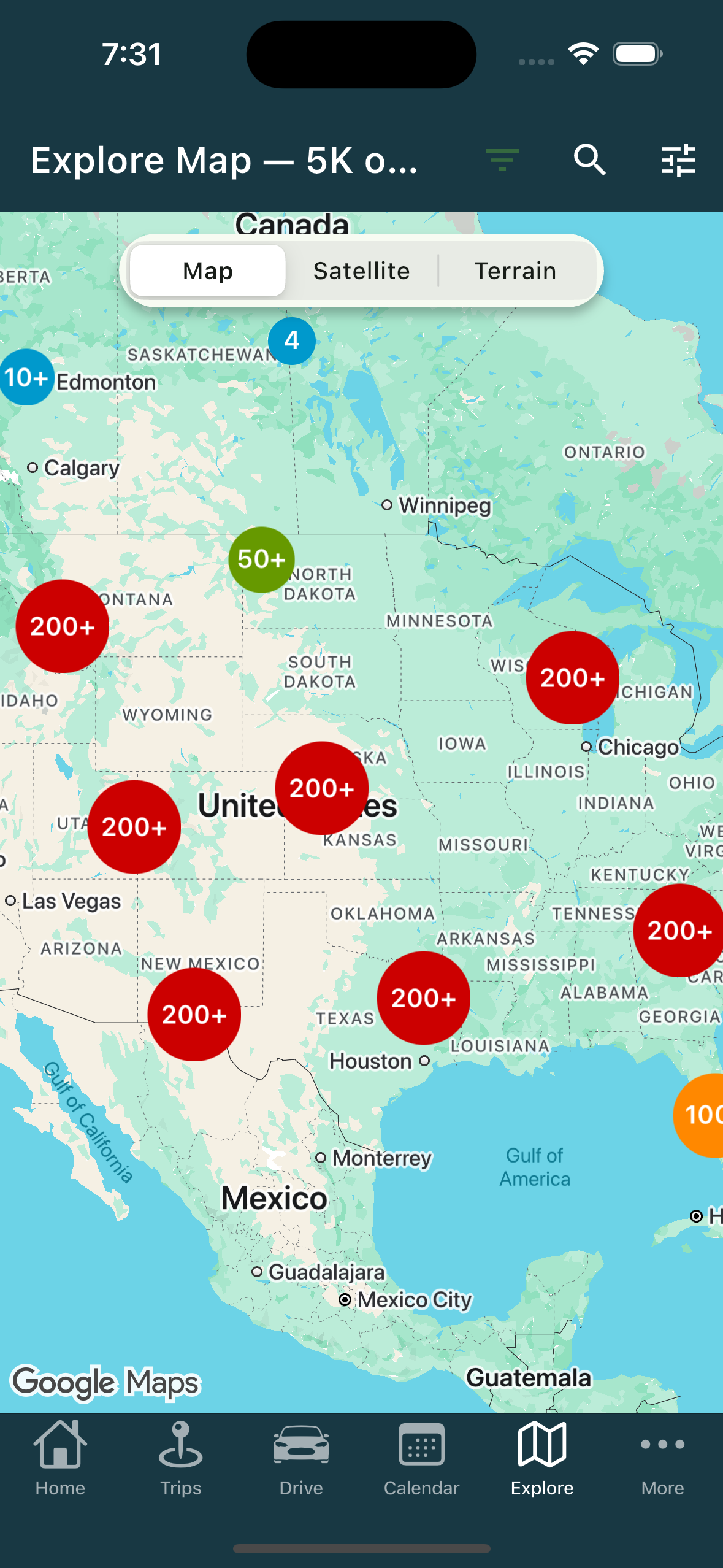 Explore Map on a phone, count in the title bar (iPhone)